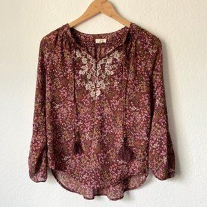 Floral Embroidered Blouse - Burgundy